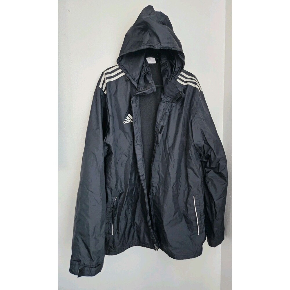 Adidas Men Hooded Jacket XL Full Zip Waterproof Drawstring Athleticism